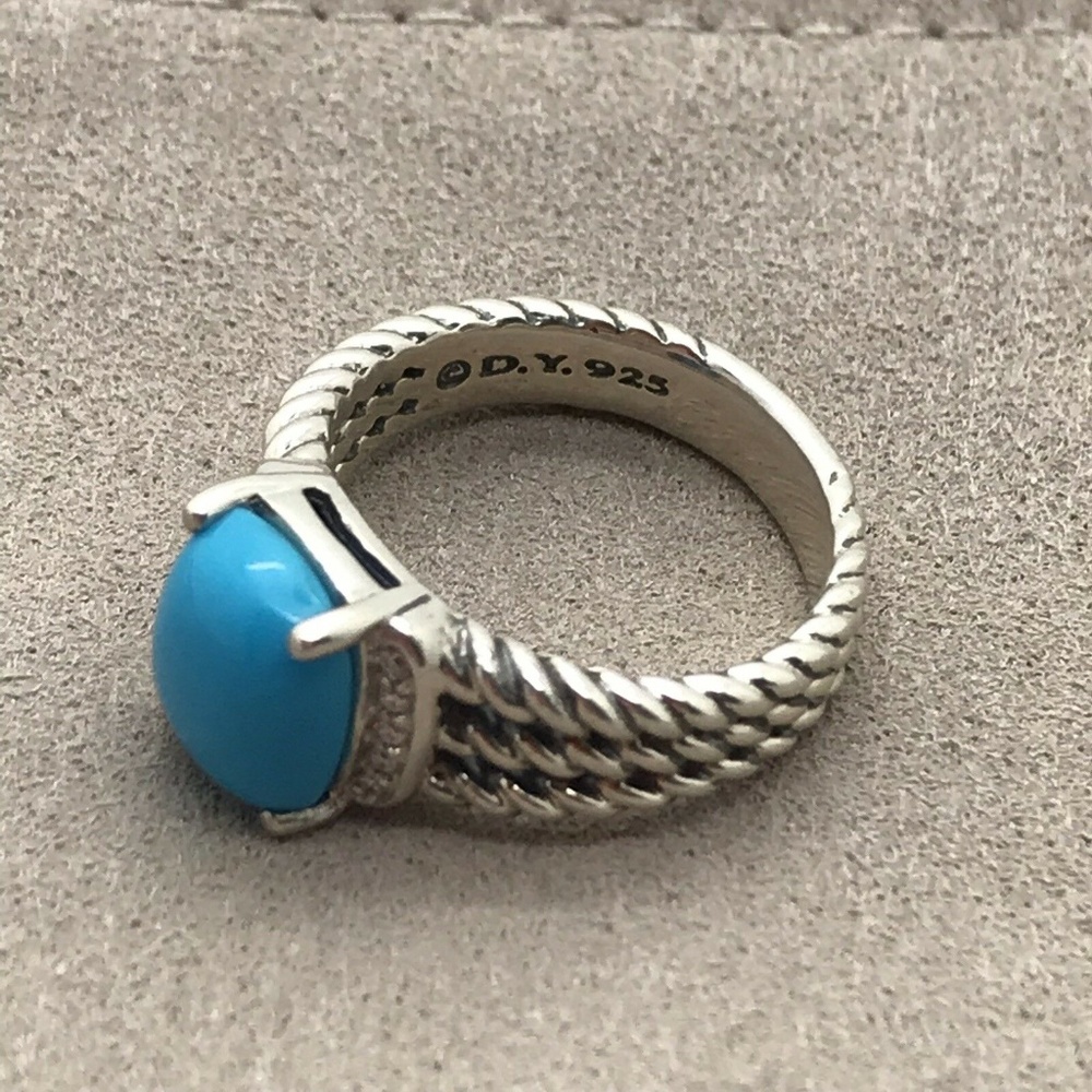 David Yurman Sterling Silver Ring with Blue Turquoise Cabochon